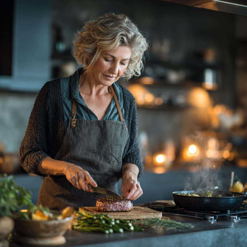 Літня пара готує здорову їжу за персональною програмою харчування